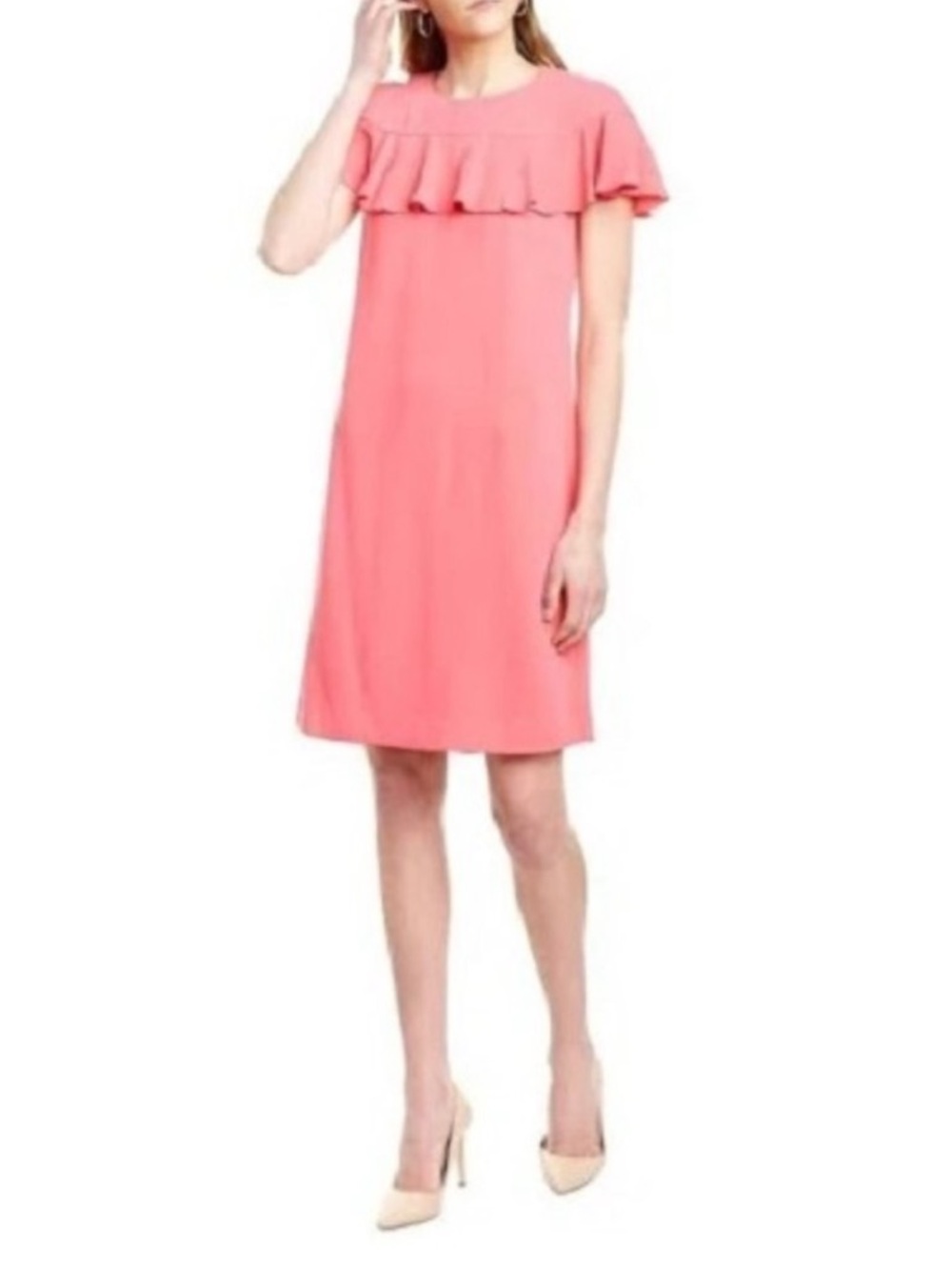 Trina Turk Charleston Ruffled Top Pink Midi Shift Crepe Knee Length Dress 10
